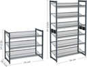 SONGMICS 3 Katlı Metal Ayakkabı Rafı, Fileli Raf, Ayarlanabilir Koyma Alanlı Düz veya Açılı Raf Zeminleri, Koridor, Giriş Alanı İçin Istiflenebilir Depo Rafı, 74x62,8x30,7 cm, Koyu Gri, Lmr03Gb