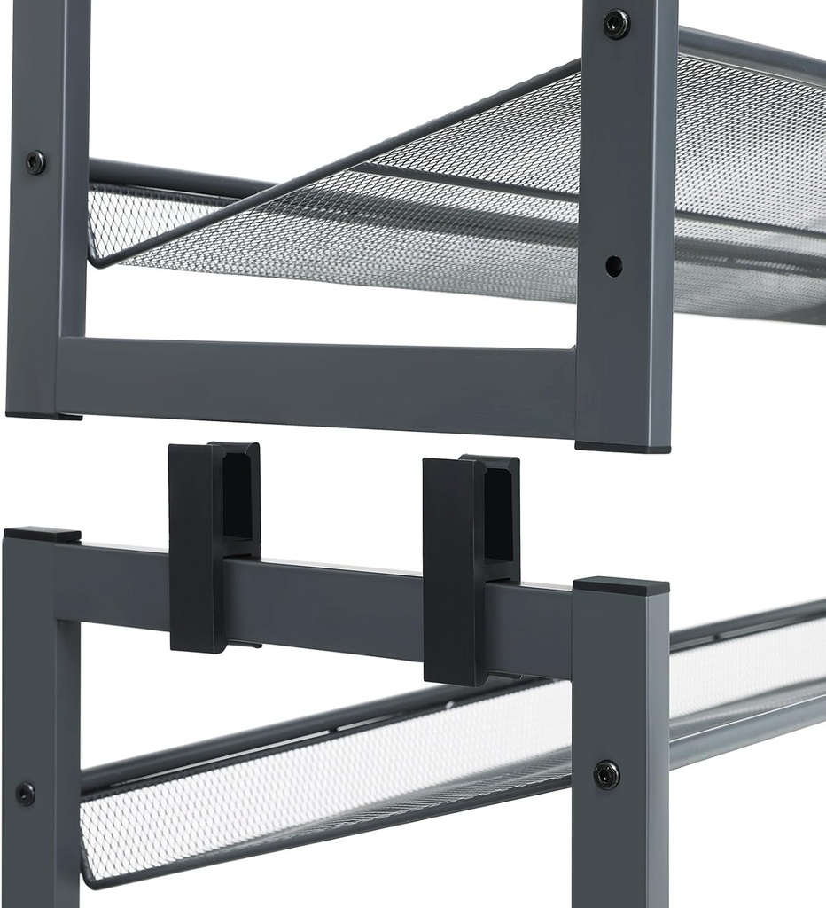 SONGMICS 3 Katlı Metal Ayakkabı Rafı, Fileli Raf, Ayarlanabilir Koyma Alanlı Düz veya Açılı Raf Zeminleri, Koridor, Giriş Alanı İçin Istiflenebilir Depo Rafı, 74x62,8x30,7 cm, Koyu Gri, Lmr03Gb