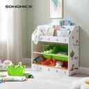 SONGMICS Çocuklar Için Saklama Dolabı, 3 Katmanlı Kitaplık ve Çocuk Odaları Için 6 Çıkarılabilir Kutu, Anaokulu, Çok Renkli, Beyaz, Gkr44Wtv1