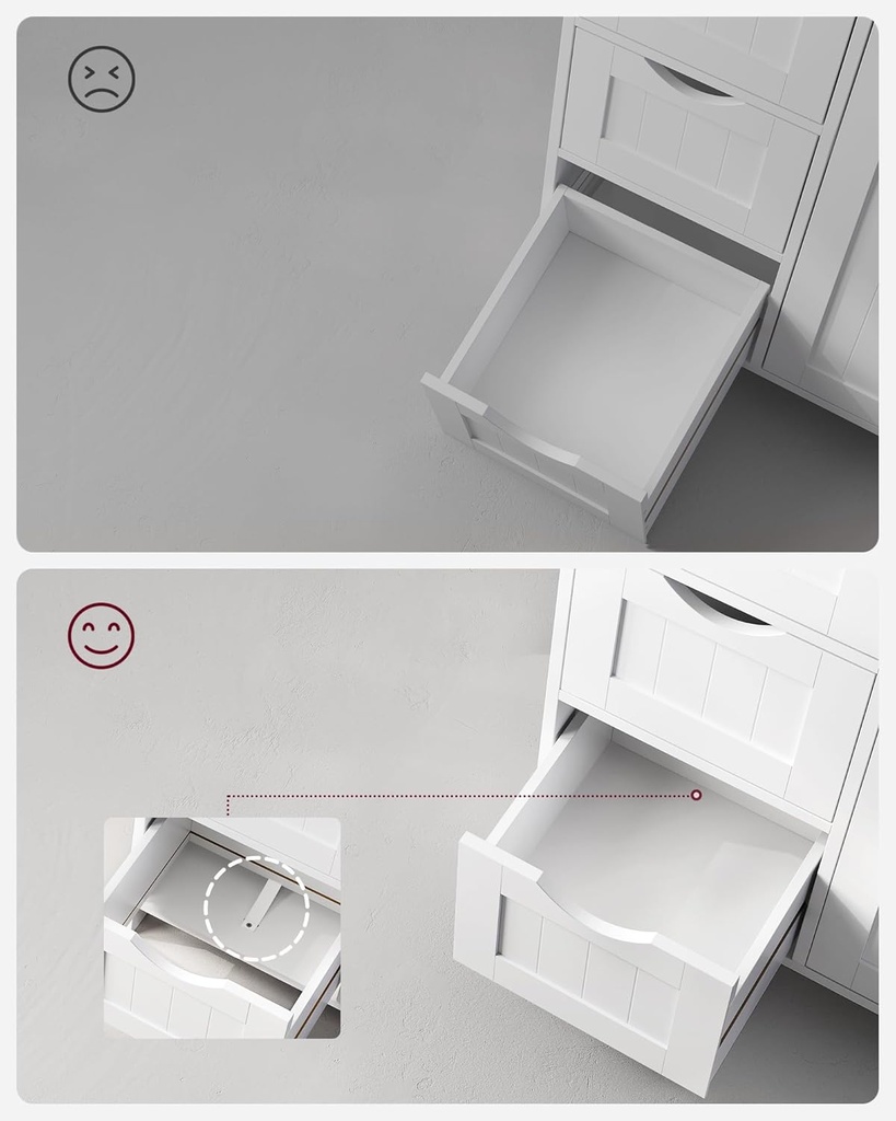 Vasagle Banyo Dolabı, Dar Banyo Dolabı, Yan Dolap, Çekmeceli Göğüs, 4 Çekmece, Dolap Kapısı, Ayarlanabilir Raf, Beyaz LHC41W