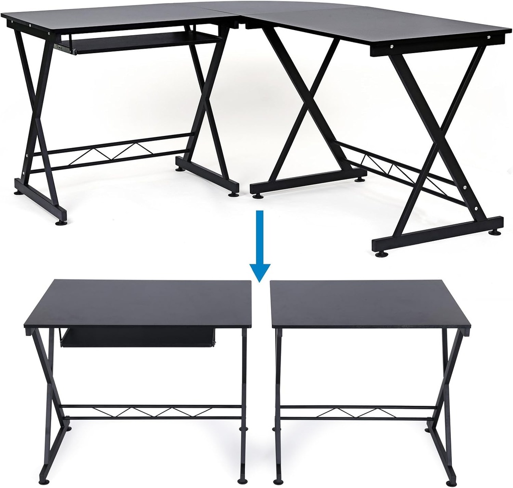 SONGMICS Lcd402B Ev, Ofis İçin Bilgisayar Masası, 150 x 138 x 75 cm, Siyah