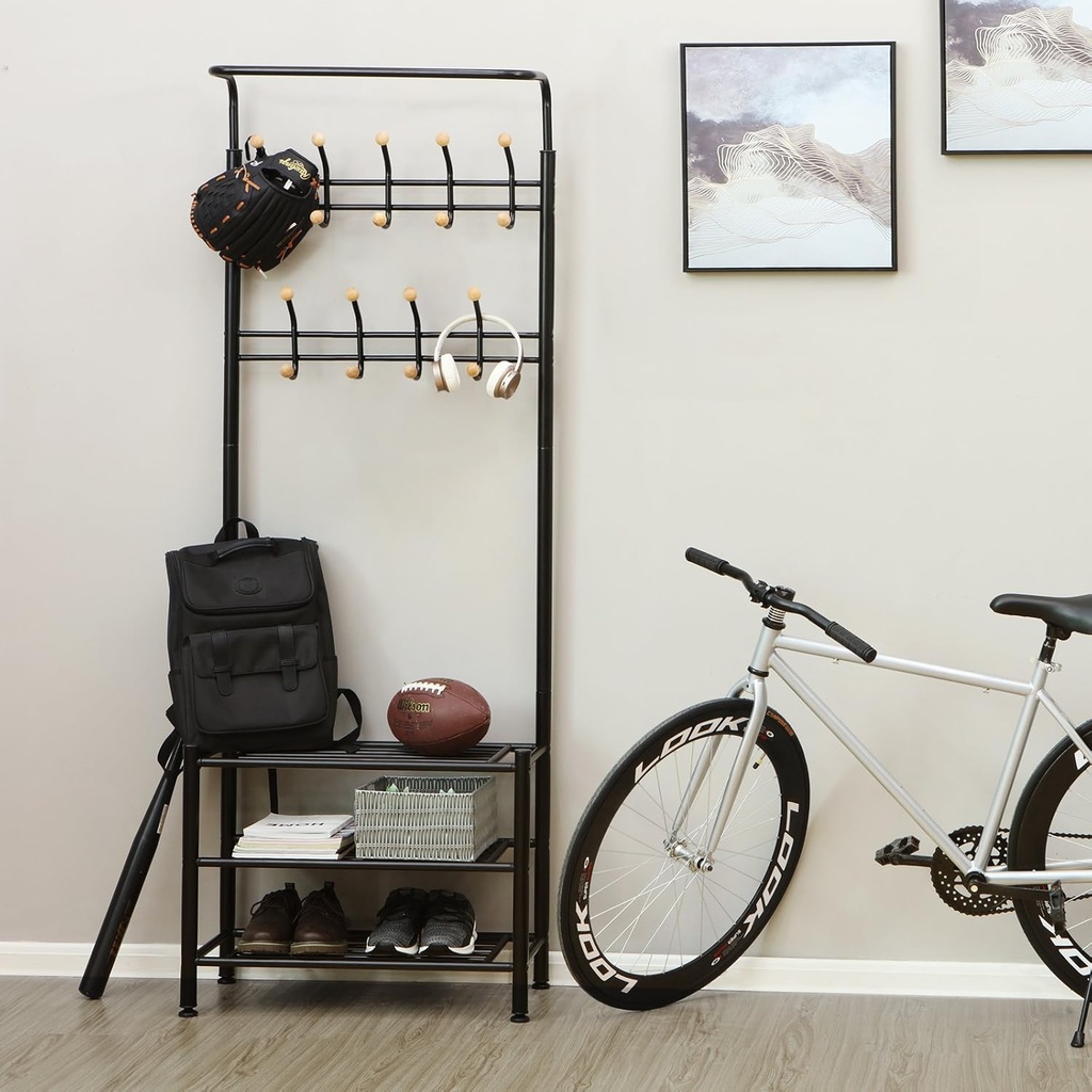 SONGMICS Hsr04B Portmanto, 18 Askılı 3 Ayakkabı Raflı, Metal, Siyah, 68,8 x 35,2 x 187 cm