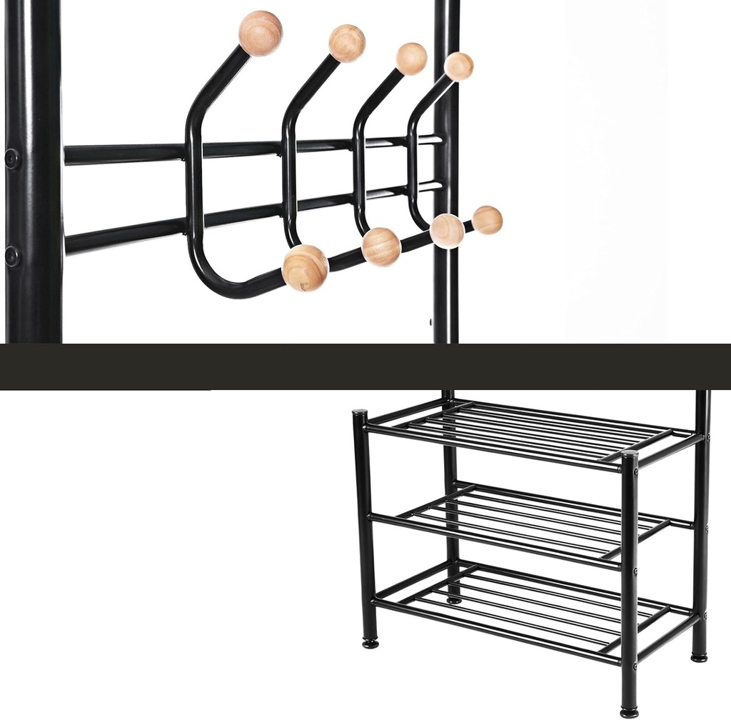 SONGMICS Hsr04B Portmanto, 18 Askılı 3 Ayakkabı Raflı, Metal, Siyah, 68,8 x 35,2 x 187 cm