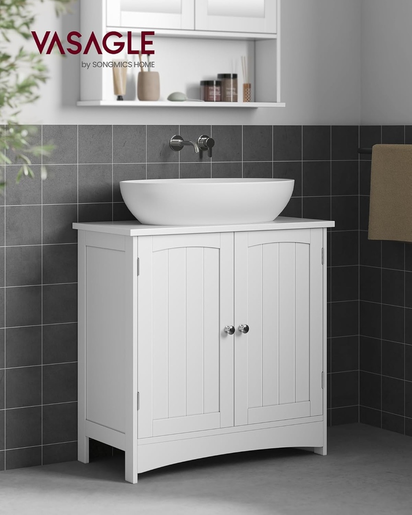 Vasagle 2 Kapılı Lavabo Dolabı, Banyo Dolabı, Ayarlanabilir Raflar, Bol Depolama Alanı, 60 X 30 X 60 Cm, Beyaz Bbc01Wt