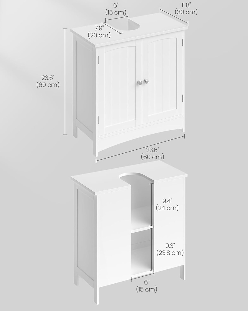 Vasagle 2 Kapılı Lavabo Dolabı, Banyo Dolabı, Ayarlanabilir Raflar, Bol Depolama Alanı, 60 X 30 X 60 Cm, Beyaz Bbc01Wt