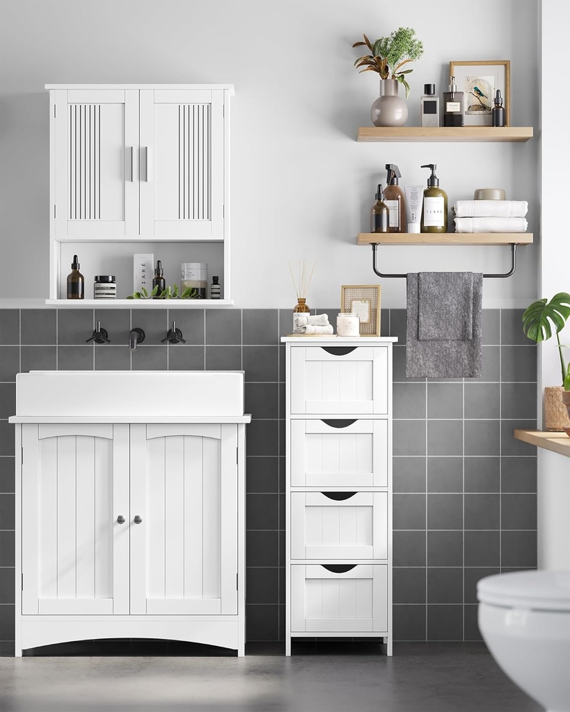 Vasagle 2 Kapılı Lavabo Dolabı, Banyo Dolabı, Ayarlanabilir Raflar, Bol Depolama Alanı, 60 X 30 X 60 Cm, Beyaz Bbc01Wt