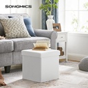 SONGMICS Depolama Alanlı Tabure, 300 kg'a Kadar Dayanıklı, Beyaz, 38 x 38 x 38 cm, LSF103