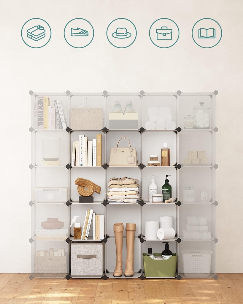 Songmics Ayakkabı Rafı 15 Küp, Plastik Raf, 153 x 31 x 153 cm, Beyaz LPC44L