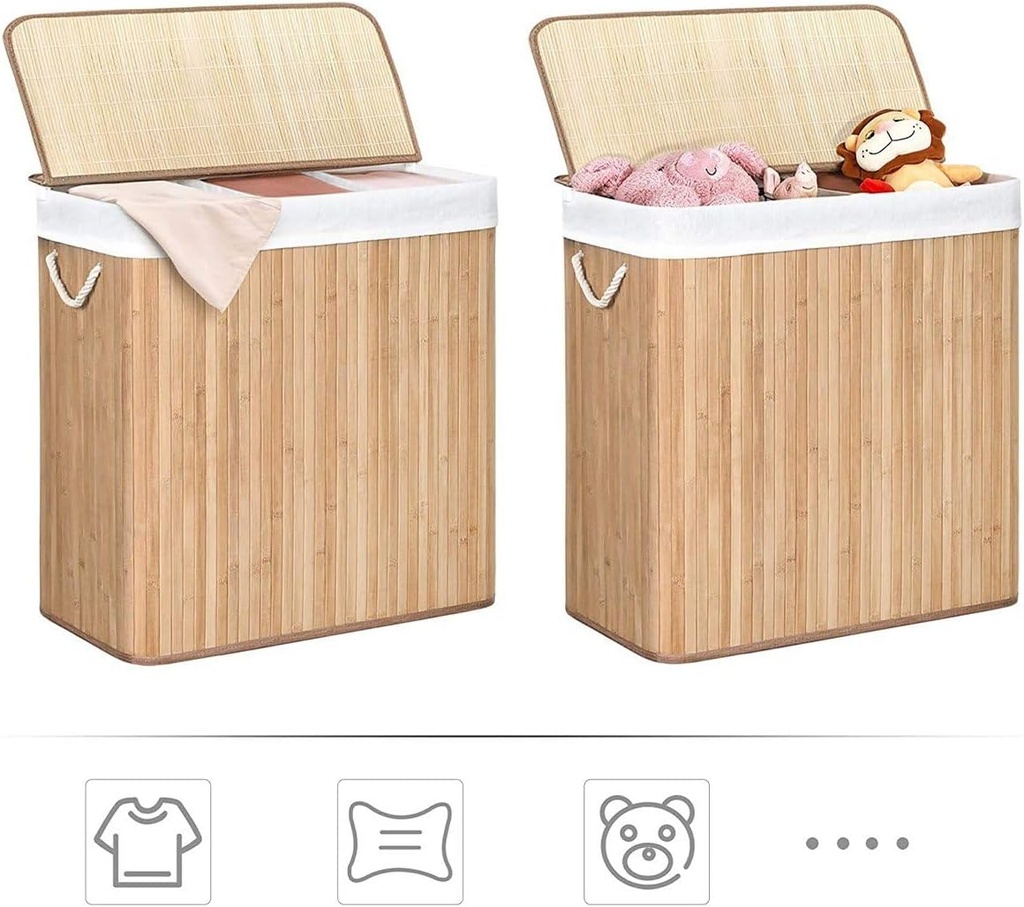 SONGMICS çamaşır sepeti, çamaşır toplayıcı, bambudan yapılmış, kulplu çamaşır sandığı, LCB091N01