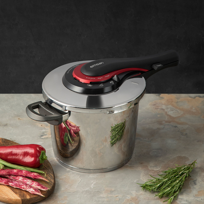 Emsan Up-line Kırmızı 4+6 Lt Klasik Paslanmaz Çelik Düdüklü Tencere Seti