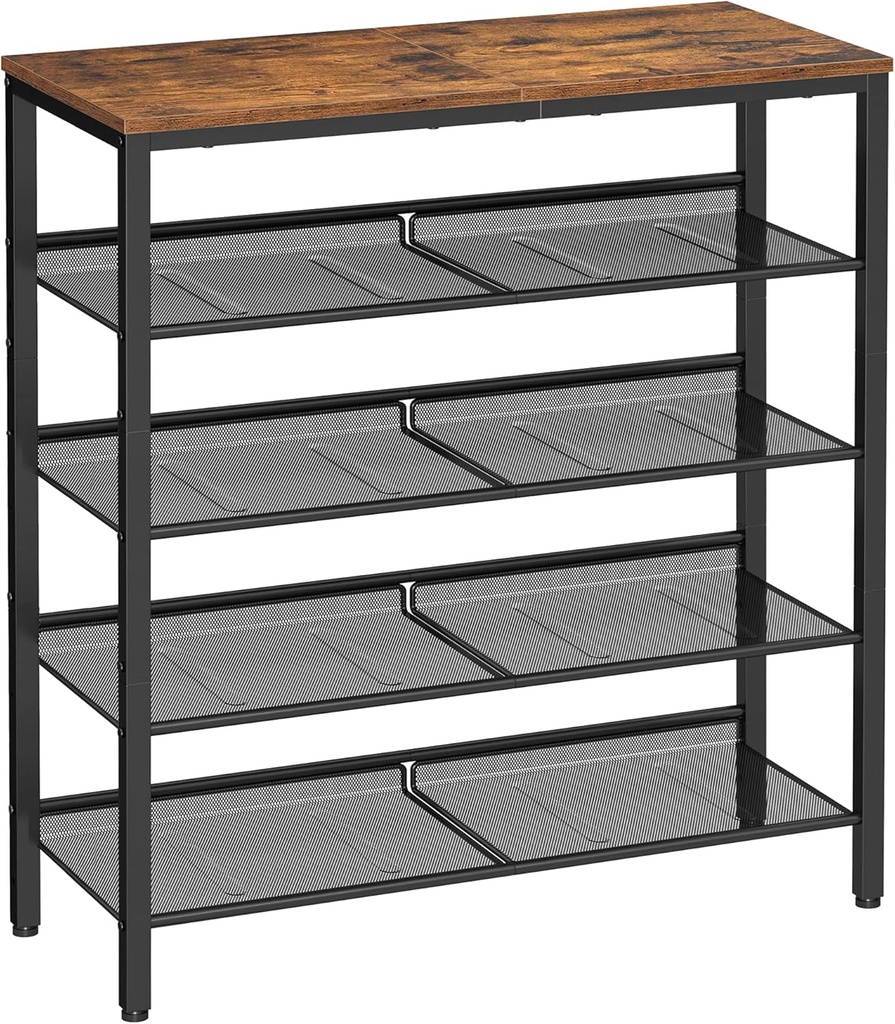VASAGLE Ayakkabı Rafı 5 Katlı Ayakkabı Dolabı Açık Ayakkabı Rafı Ayakkabı Rafı 75 x 28 x 93 cm Çantalar için Büyük Yüzey Giriş Koridoru Metal Endüstriyel Tasarım Vintage Kahverengi Siyah LBS038B01