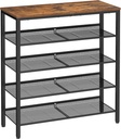 VASAGLE Ayakkabı Rafı 5 Katlı Ayakkabı Dolabı Açık Ayakkabı Rafı Ayakkabı Rafı 75 x 28 x 93 cm Çantalar için Büyük Yüzey Giriş Koridoru Metal Endüstriyel Tasarım Vintage Kahverengi Siyah LBS038B01