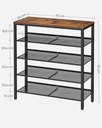 VASAGLE Ayakkabı Rafı 5 Katlı Ayakkabı Dolabı Açık Ayakkabı Rafı Ayakkabı Rafı 75 x 28 x 93 cm Çantalar için Büyük Yüzey Giriş Koridoru Metal Endüstriyel Tasarım Vintage Kahverengi Siyah LBS038B01