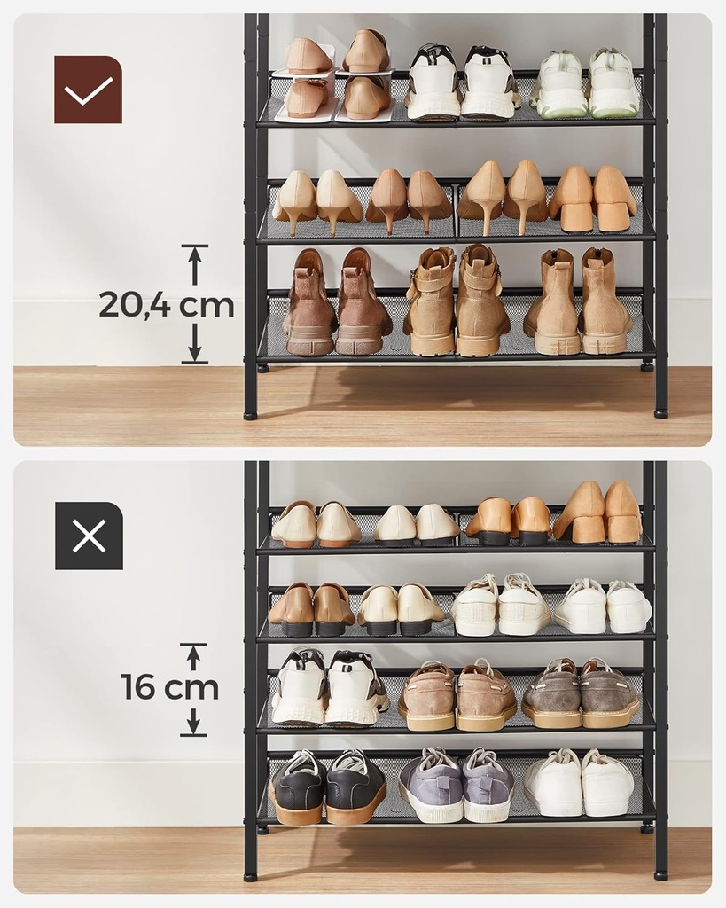 VASAGLE Ayakkabı Rafı 5 Katlı Ayakkabı Dolabı Açık Ayakkabı Rafı Ayakkabı Rafı 75 x 28 x 93 cm Çantalar için Büyük Yüzey Giriş Koridoru Metal Endüstriyel Tasarım Vintage Kahverengi Siyah LBS038B01