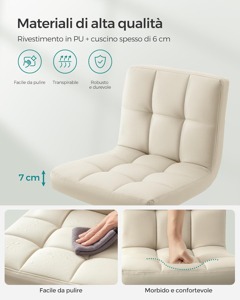 SONGMICS LJB064K03 Bar Tabureleri 2'li Set, PU Kapaklı Yüksekliği Ayarlanabilir Bar Sandalyesi, 360° Döner Sandalye, Arkalıklı ve Ayaklıklı Mutfak Sandalyeleri, Yemek Odası, Tezgah, Çelik, Kum Beji