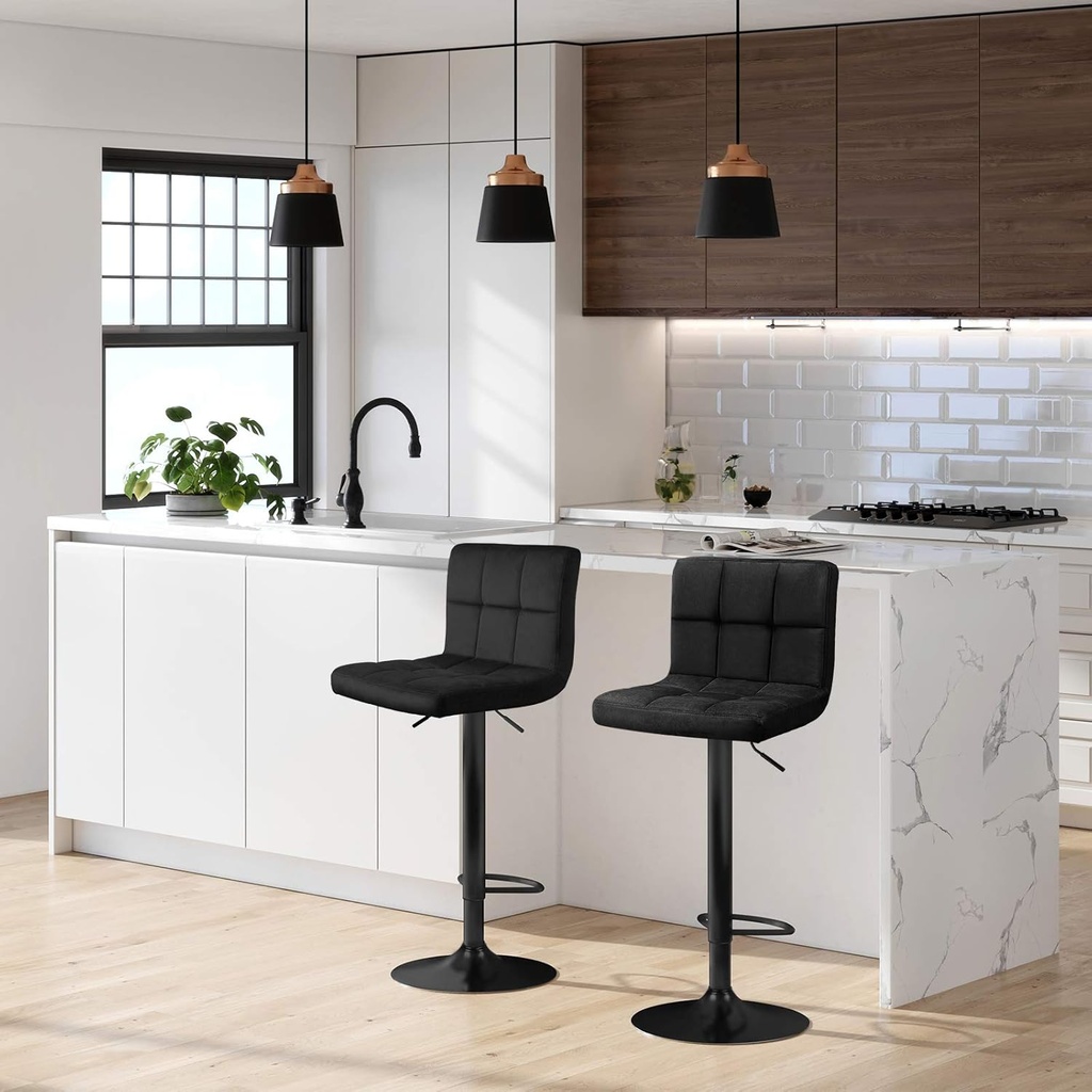 SONGMICS 2Li Set Kadife Bar Tabureleri, Yüksekliği Ayarlanabilir Döner Tabureler, Mutfak Sandalyeleri, Sırtlık ve Ayaklık, Metal Koyu Gri Ljb014G01