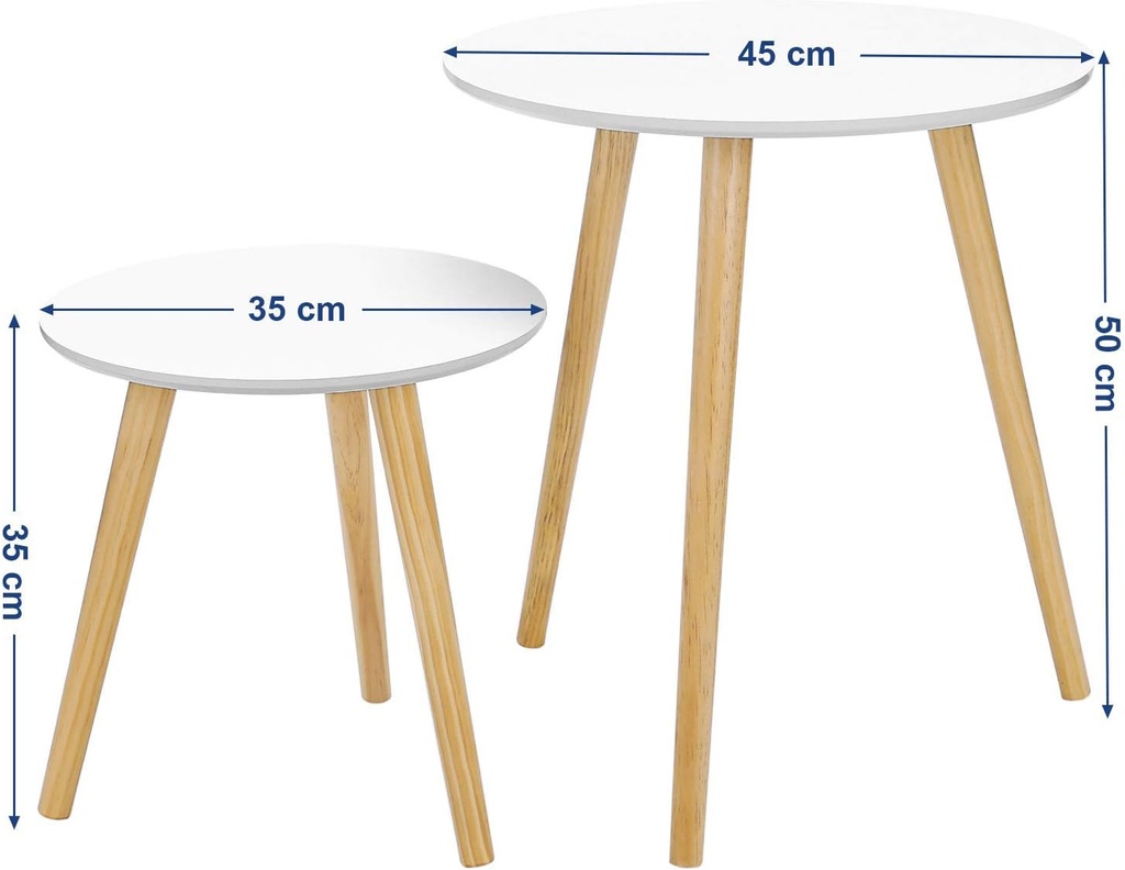 SONGMICS Yan Sehpa Seti, Yuvarlak, 2 Modern Kanepe Sehpası, Minimalist, Iskandinav Tarzı, Masif Ahşap Ayaklar, Oturma Odası ve Balkon İçin Sehpa Kombinasyonu, Çam Let07Wn