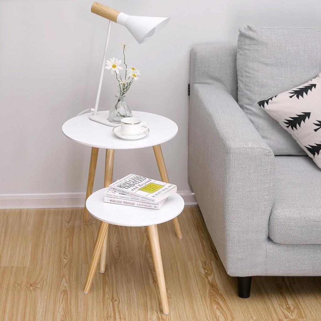 SONGMICS Yan Sehpa Seti, Yuvarlak, 2 Modern Kanepe Sehpası, Minimalist, Iskandinav Tarzı, Masif Ahşap Ayaklar, Oturma Odası ve Balkon İçin Sehpa Kombinasyonu, Çam Let07Wn