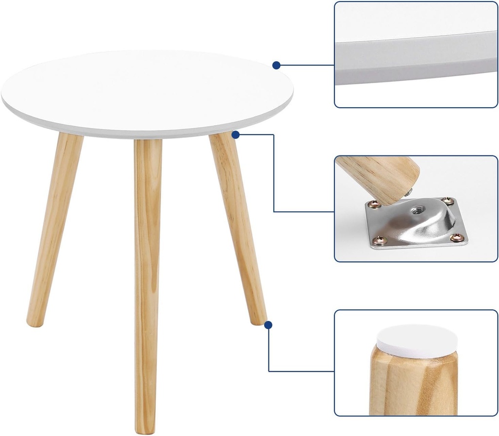 SONGMICS Yan Sehpa Seti, Yuvarlak, 2 Modern Kanepe Sehpası, Minimalist, Iskandinav Tarzı, Masif Ahşap Ayaklar, Oturma Odası ve Balkon İçin Sehpa Kombinasyonu, Çam Let07Wn