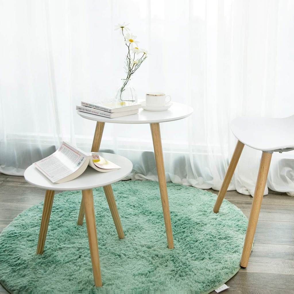 SONGMICS Yan Sehpa Seti, Yuvarlak, 2 Modern Kanepe Sehpası, Minimalist, Iskandinav Tarzı, Masif Ahşap Ayaklar, Oturma Odası ve Balkon İçin Sehpa Kombinasyonu, Çam Let07Wn