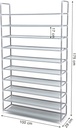 Songmics 10 Katlı Ayakkabı Rafı, 100x29x175 CM, Gri, LSR10G