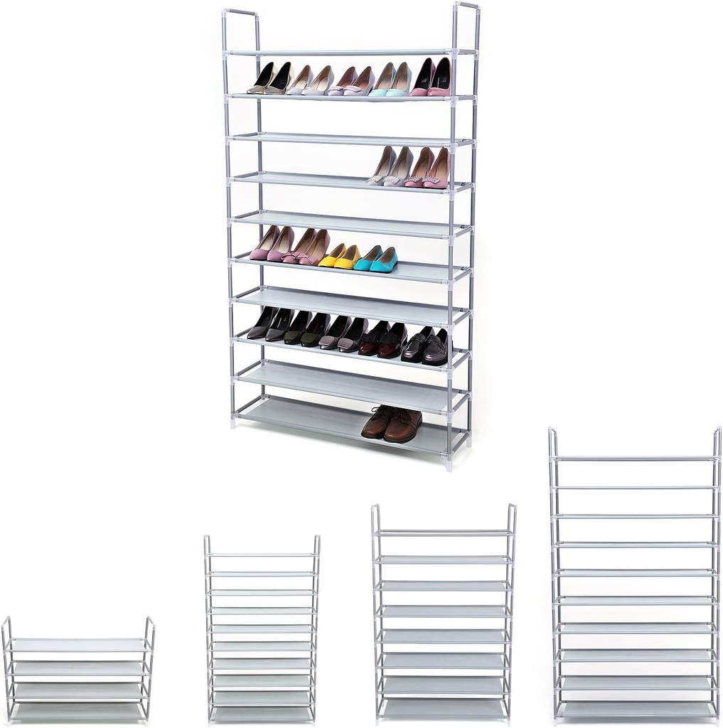 Songmics 10 Katlı Ayakkabı Rafı, 100x29x175 CM, Gri, LSR10G