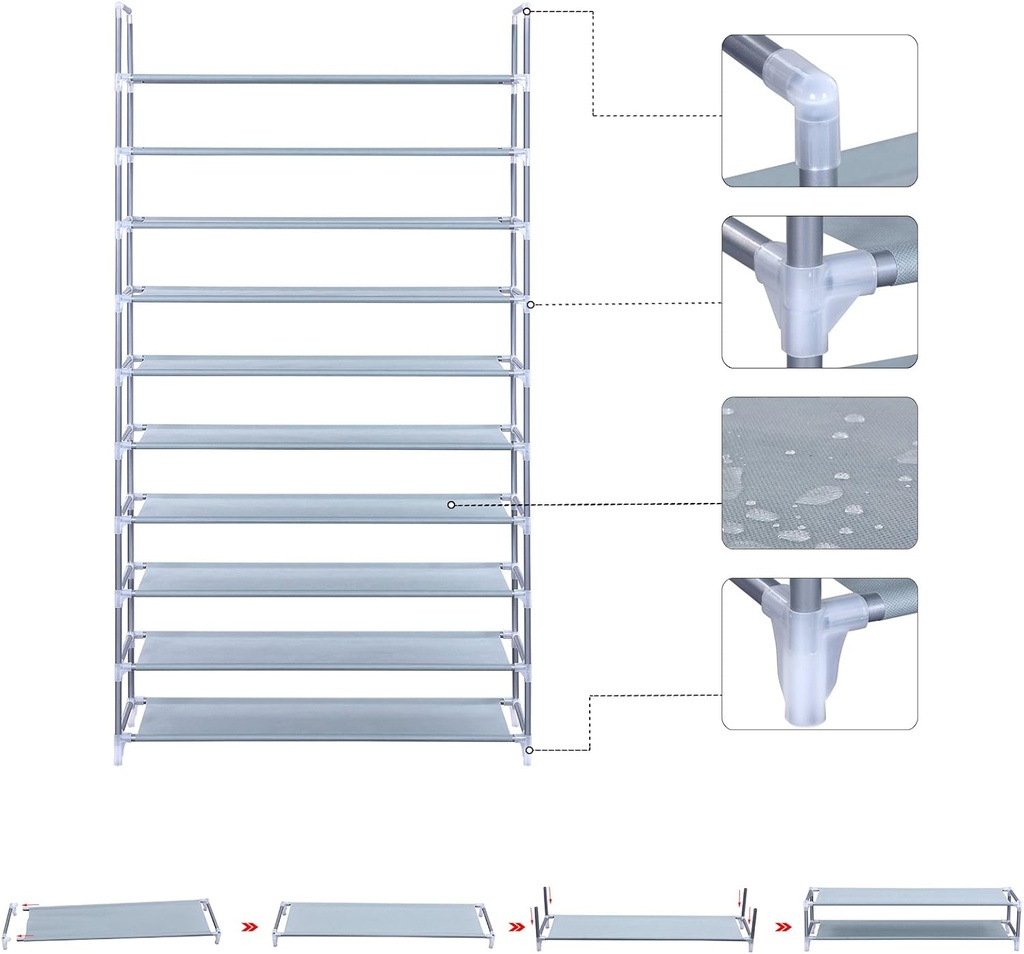 Songmics 10 Katlı Ayakkabı Rafı, 100x29x175 CM, Gri, LSR10G