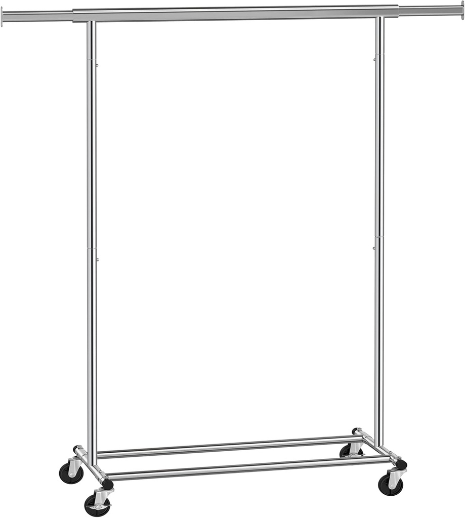 SONGMICS tekerlekli elbise askısı, ağır hizmet tipi elbise askısı, uzatılabilir elbise askılı, 90 kg yük kapasitesi, kolay montaj, taşınabilir, gümüş HSR13S