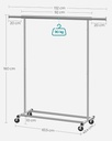 SONGMICS tekerlekli elbise askısı, ağır hizmet tipi elbise askısı, uzatılabilir elbise askılı, 90 kg yük kapasitesi, kolay montaj, taşınabilir, gümüş HSR13S
