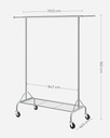 SONGMICS Metal Elbise Askısı, Ayakkabı Raflı, Tekerlekli, Ağır Yükler Taşıyabilir, 50 Kg Taşıma Kapasiteli, Uzunluk 110,5-150,5 cm, Krom Kaplama Hsr02S