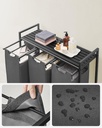 VASAGLE Çamaşır Sepeti 3 Bölmeli, Raflı Çamaşır Sepeti, Çamaşır Kutusu, Oxford Kumaştan Çekilebilir Çamaşır Torbası Çıkarılabilir, Metal Çerçeve, 3 x 38 L, 92,5 x 33 x 72 cm, Siyah-Gri BLH301G01