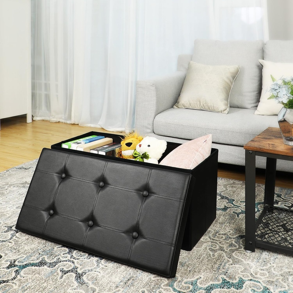 SONGMICS Tabure, 80 litre Saklama Kutusu, Sentetik Deri Kılıf, Siyah, LSF105
