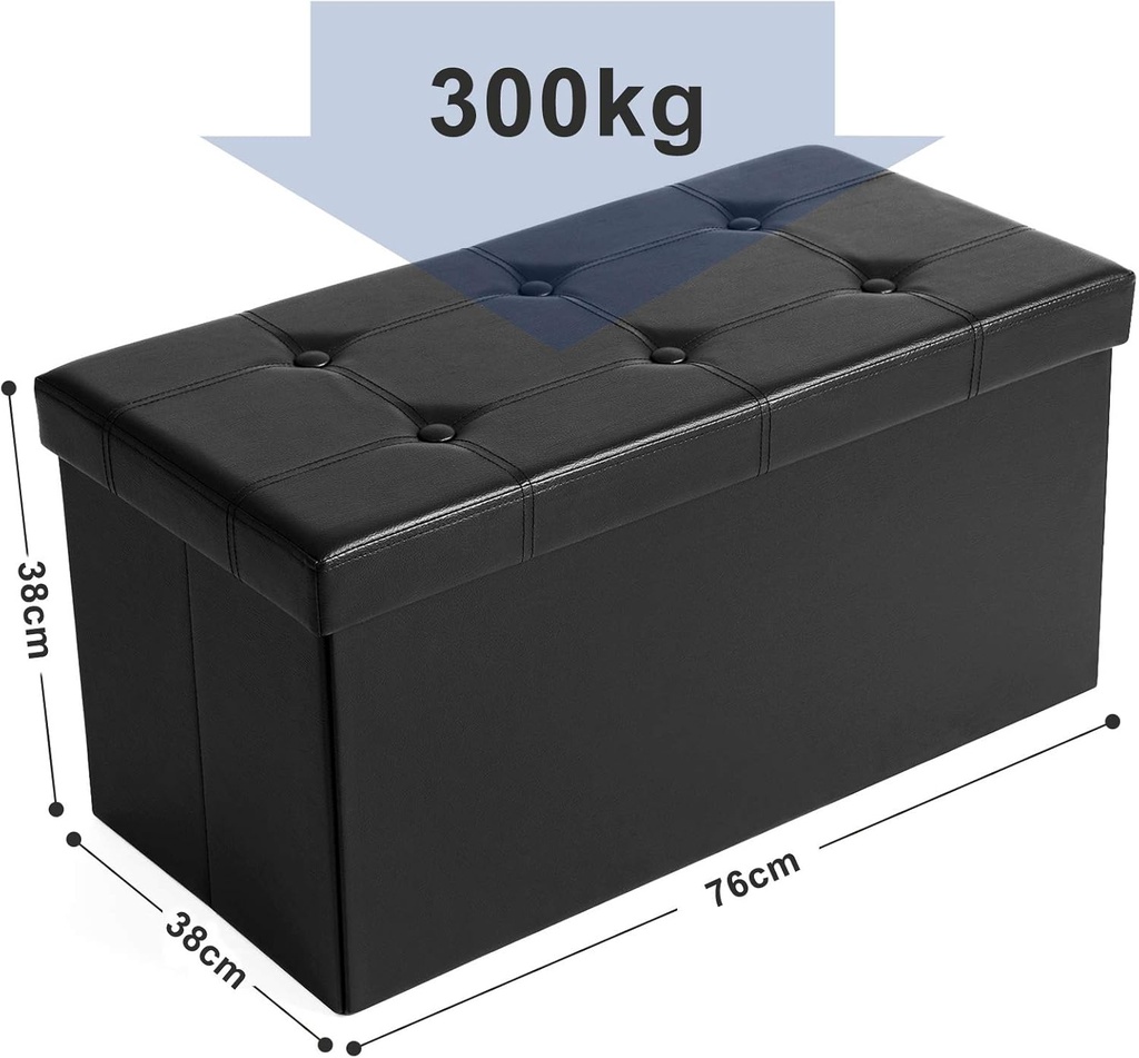 SONGMICS Tabure, 80 litre Saklama Kutusu, Sentetik Deri Kılıf, Siyah, LSF105