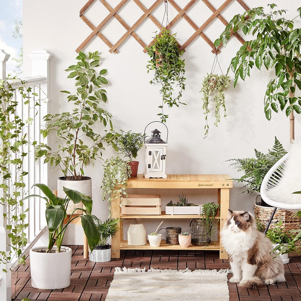 SONGMICS Ayakkabı Rafı, Ayakkabı Dolabı, Oturma Banklı, Bambu, 3 Raf Zeminli, 70 x 28 x 45 cm, Koridor, Banyo, Oturma Odası ve Antre İçin Ideal Lbs04N