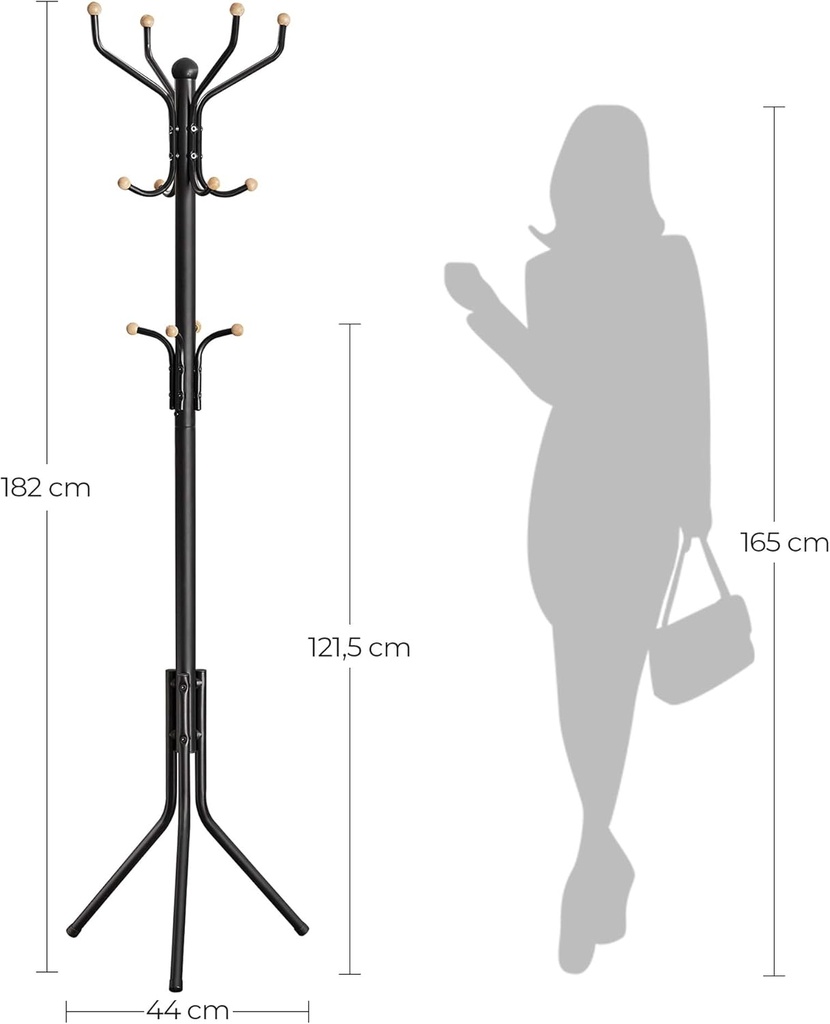 SONGMICS Askı Standı, Sağlam Metal Elbise Askısı, Gardırop Boyu Yaklaşık 182 cm, Siyah, Rcr19B