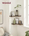 Vasagle L şeklinde köşe rafları, 2'li set, duvar rafları, yüzen raflar, endüstriyel tarz, oturma odası, yatak odası, mutfak, yumuşak kahverengi ve siyah LLS831B01