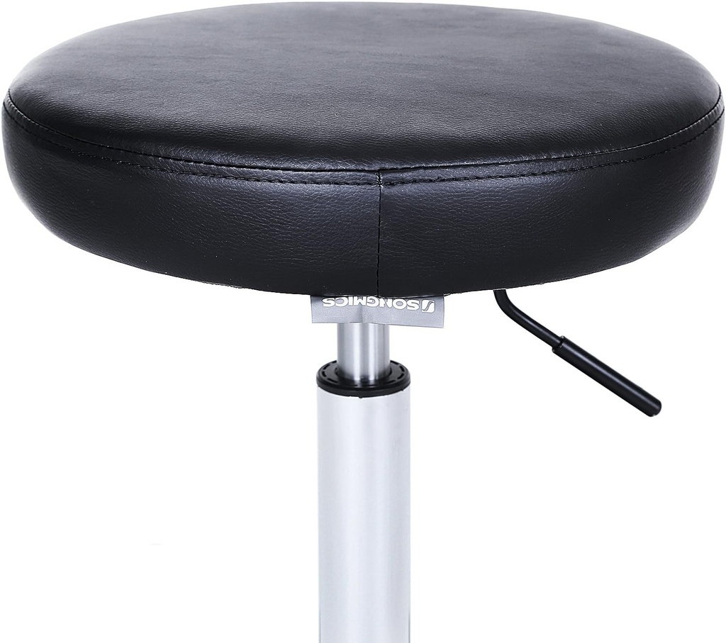 SONGMICS Döner Tabure, Tekerlekli, Yüksekliği Ayarlanabilir Tekerlekli Tabure, 46-58 cm Suni Deri Kaplı Çalışma Taburesi, Siyah Ljb61B