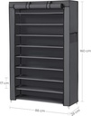 Songmics Toz Geçirmez Örtülü 10 Katlı Ayakkabı Rafı, 88x28x160 CM, Gri, RXJ36G