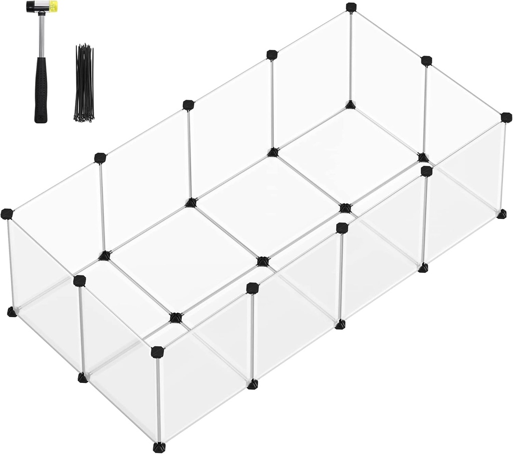 SONGMICS dış mekan muhafazası, zemin panelleri, oyun parkı, kobay muhafazası, plastikten yapılmış, hamster, tavşan, kirpi muhafazası, 143 x 73 x 46 cm, beyaz LPC02W