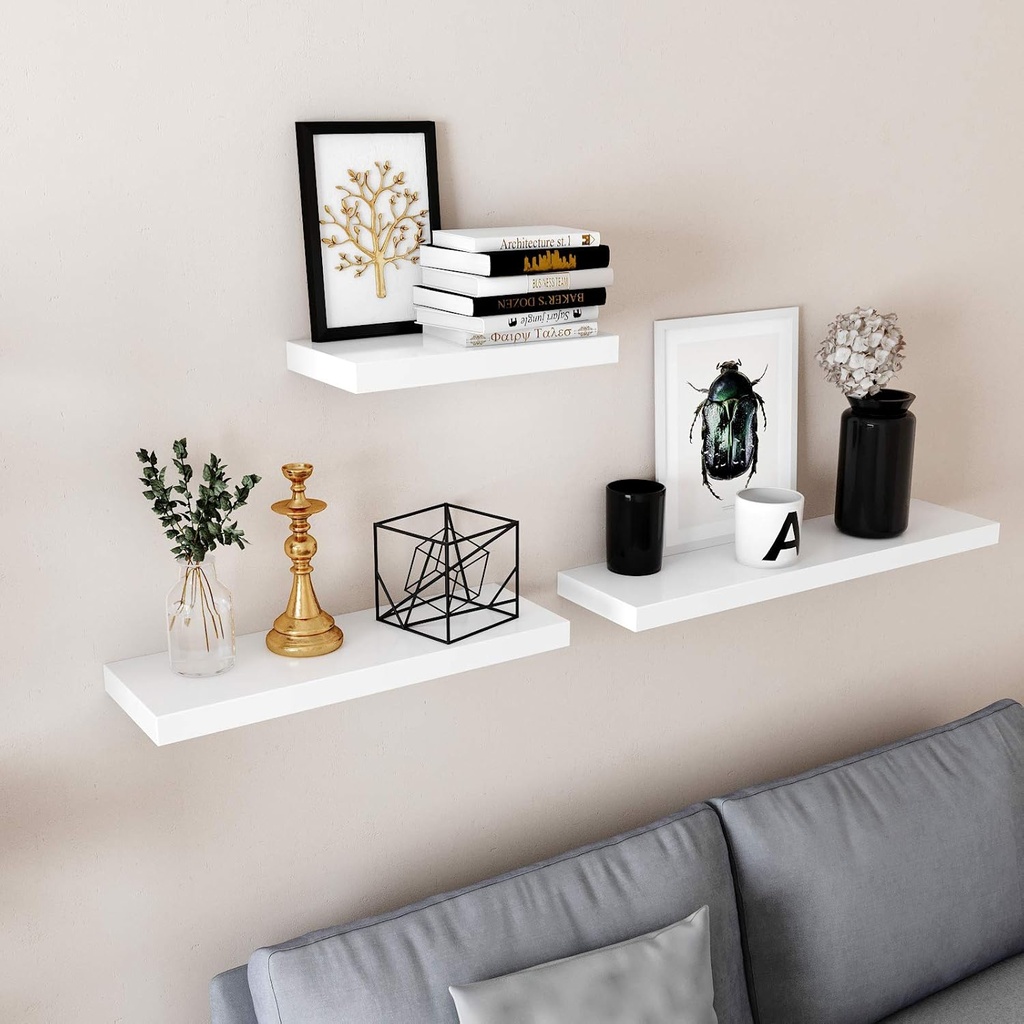 VASAGLE duvar rafı, kitaplar, resimler, dekorasyon, yüzer raf, 80 x 20 x 3,8 cm, ofis rafı, MDF, oturma odası, mutfak, koridor, yatak odası, banyo için duvar panosu, beyaz LWS28WT