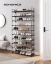 SONGMICS 10 Seviyeli Ayakkabı Rafı, 50 Çifte Kadar Metal Ayakkabı Saklama Yeri, Oturma Odası, Koridor ve Giyinme Odası İçin Ayakkabı Düzenleyici, 92 x 30 x 194 cm, Siyah Lsa10Bk