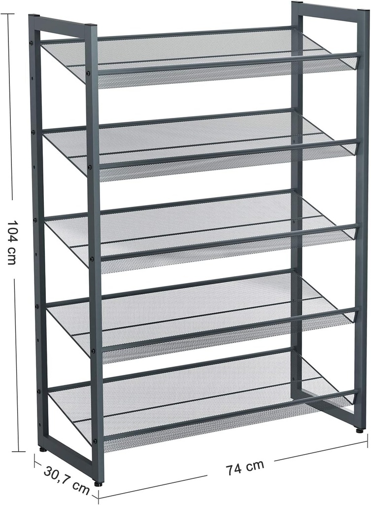 SONGMICS 5 Katlı Ayakkabı Rafı, Genişleyen Metal Ayakkabı Rafı Ayarlanabilir Ayakkabı Rafı 15-20 Çift Ayakkabı, Kısa Bot, Topuklular İçin Uygun, 74x104x307cm Koyu Gri Lmr005Gb