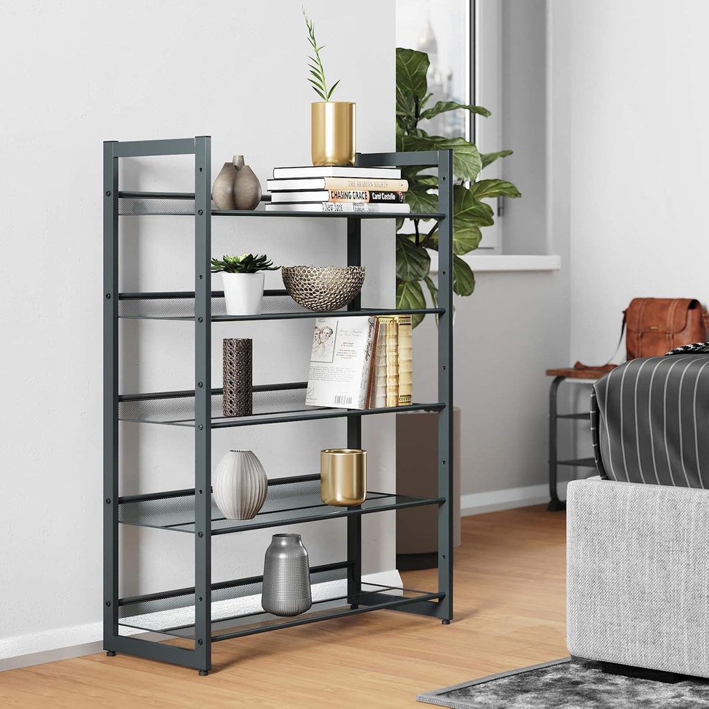 SONGMICS 5 Katlı Ayakkabı Rafı, Genişleyen Metal Ayakkabı Rafı Ayarlanabilir Ayakkabı Rafı 15-20 Çift Ayakkabı, Kısa Bot, Topuklular İçin Uygun, 74x104x307cm Koyu Gri Lmr005Gb