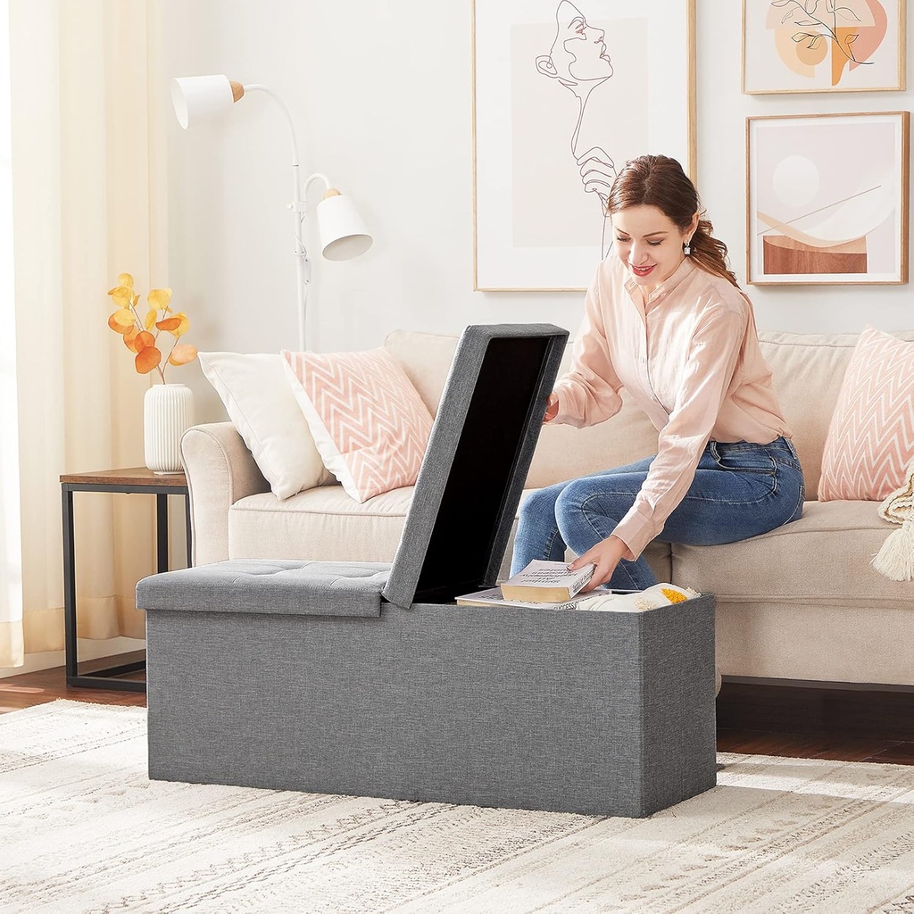 Songmics Depolama Alanlı Tabure, 110 x 38 x 38 cm, 300 kg'a Kadar Dayanıklı, Açık Gri LSF71G