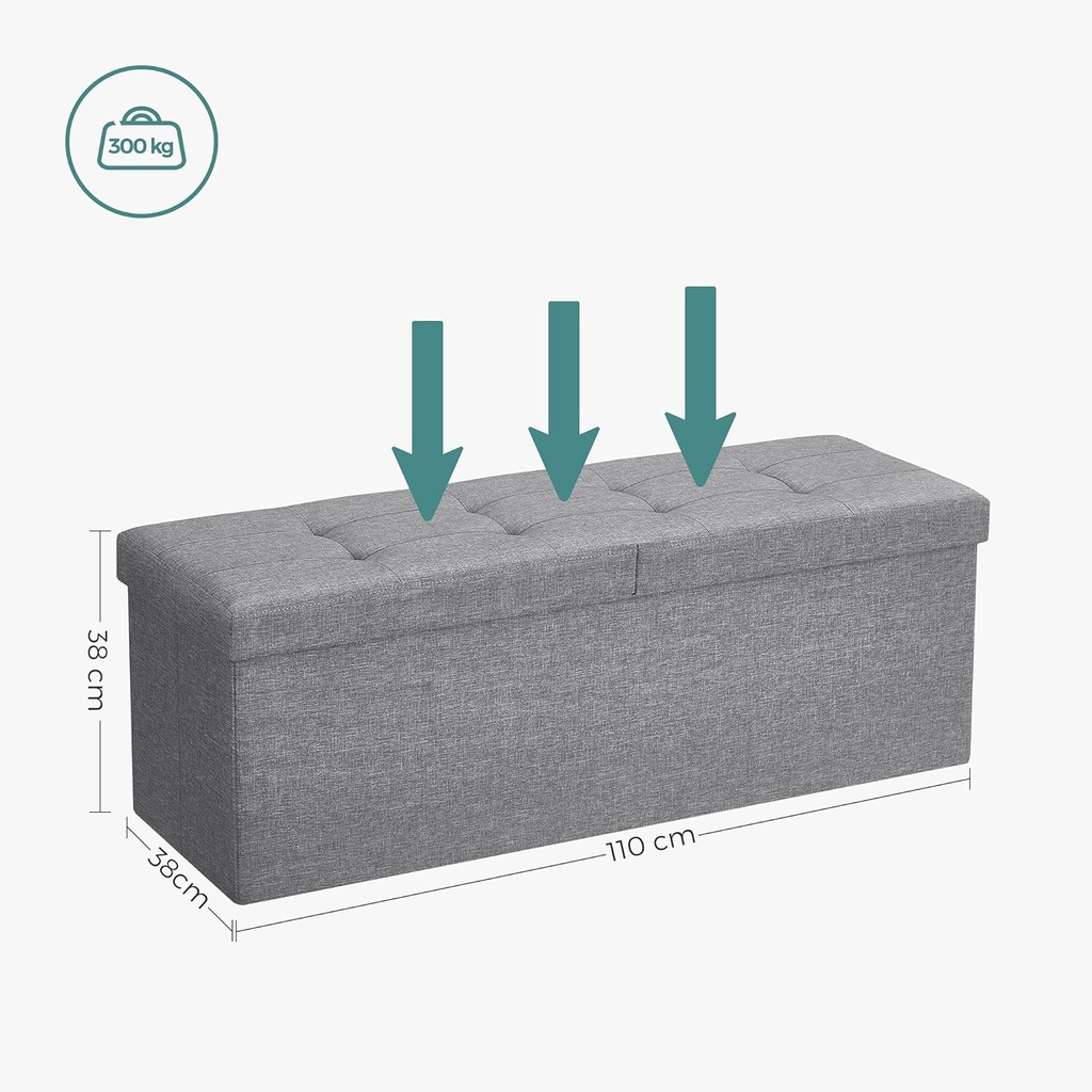 Songmics Depolama Alanlı Tabure, 110 x 38 x 38 cm, 300 kg'a Kadar Dayanıklı, Açık Gri LSF71G
