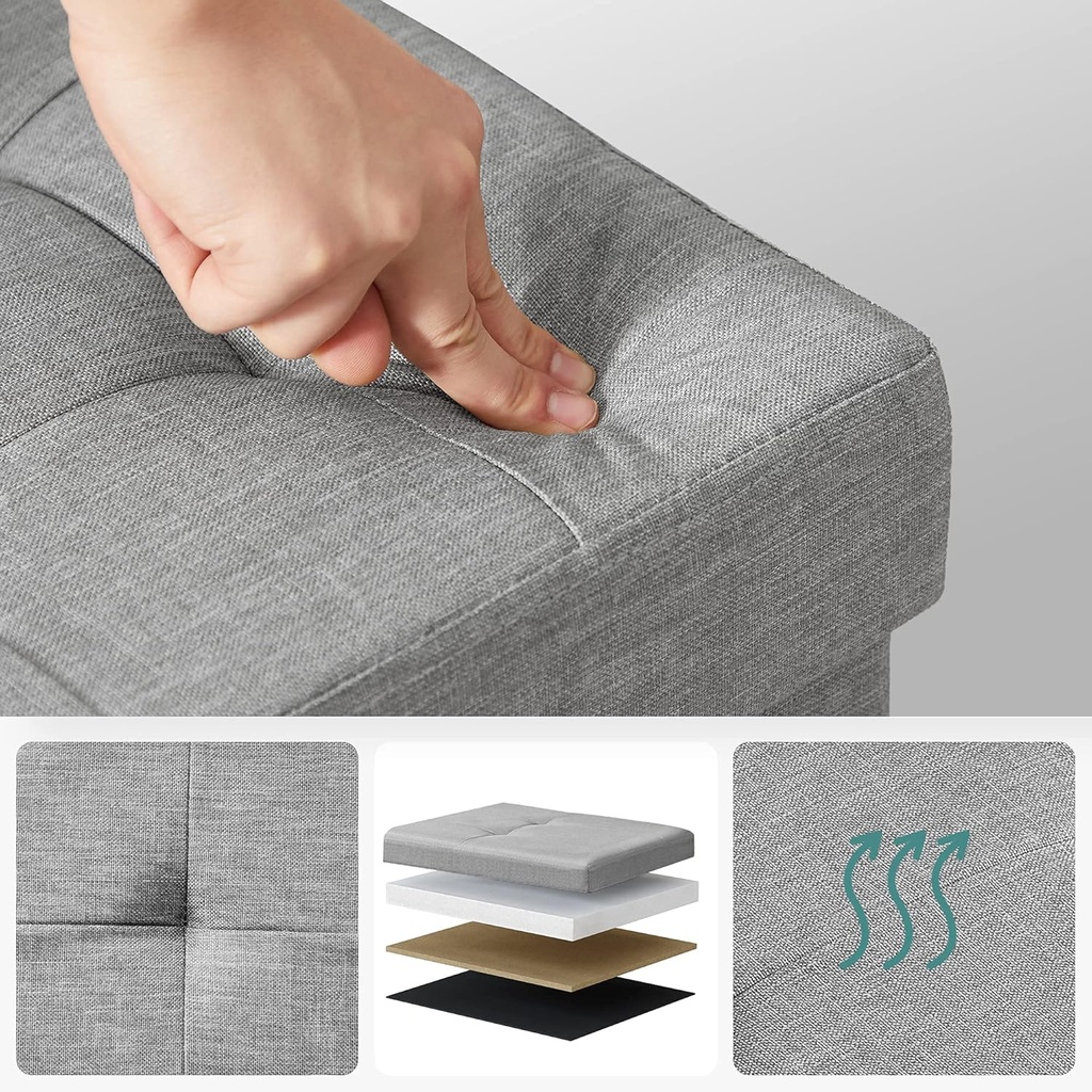 Songmics Depolama Alanlı Tabure, 110 x 38 x 38 cm, 300 kg'a Kadar Dayanıklı, Açık Gri LSF71G
