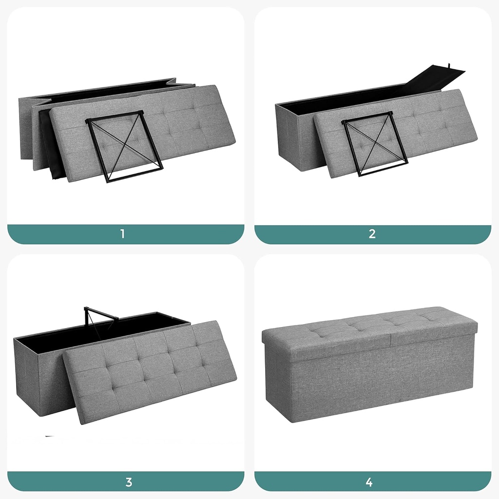 Songmics Depolama Alanlı Tabure, 110 x 38 x 38 cm, 300 kg'a Kadar Dayanıklı, Açık Gri LSF71G