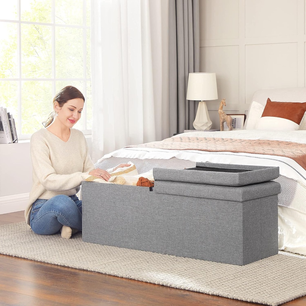 Songmics Depolama Alanlı Tabure, 110 x 38 x 38 cm, 300 kg'a Kadar Dayanıklı, Açık Gri LSF71G