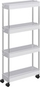 SONGMICS 4 Tier Plastic Mobile Shelf, Slim Space Saving Organizer, for Small Spaces, Kitchen, Bathroom, Office, 42 x 13.5 x 87 cm, White KSC08WT