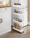 SONGMICS 4 Tier Plastic Mobile Shelf, Slim Space Saving Organizer, for Small Spaces, Kitchen, Bathroom, Office, 42 x 13.5 x 87 cm, White KSC08WT